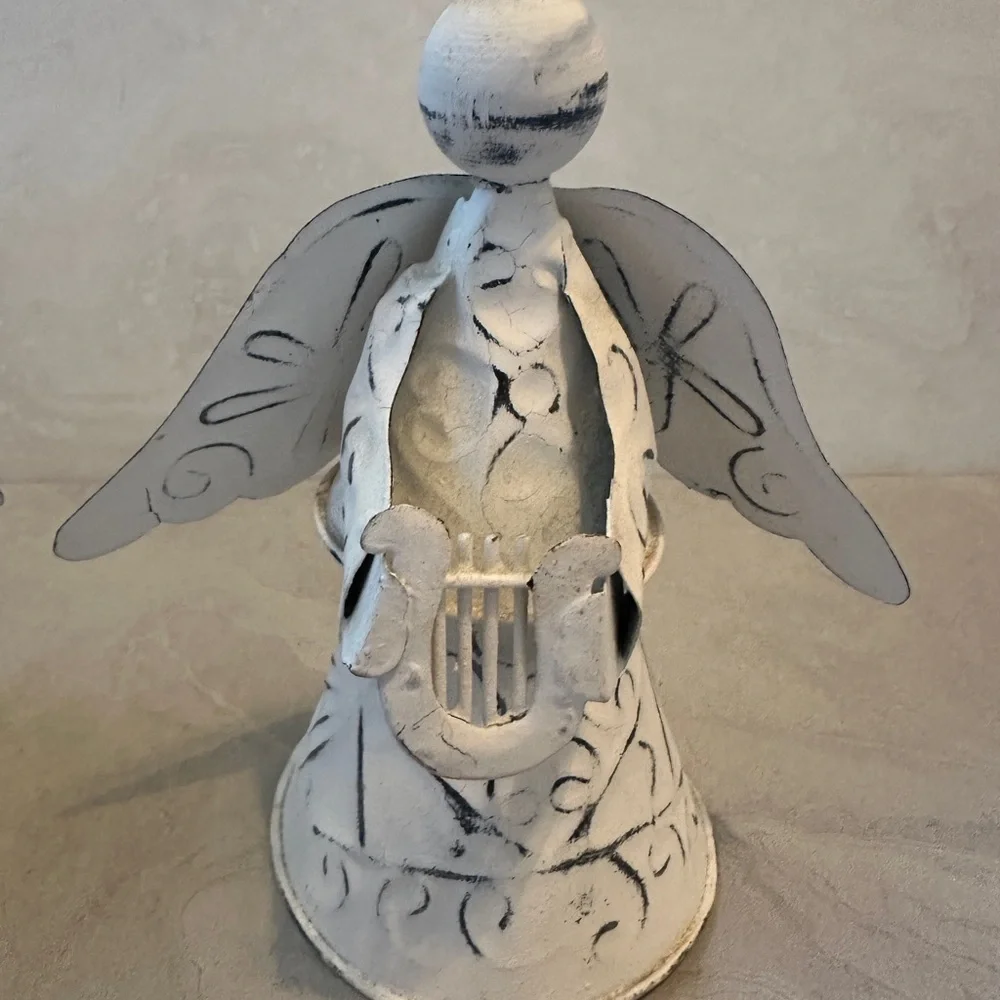 Vintage White Tin Angel Fairy Set - Folk Art Tin - Picture 3 of 6
